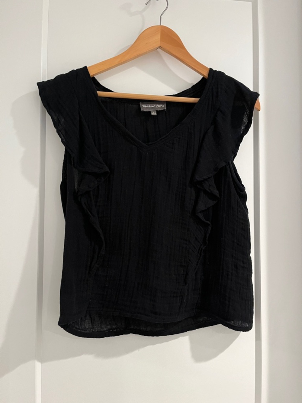 Michael Stars Black Ruffle Sleeve V-Neck Top